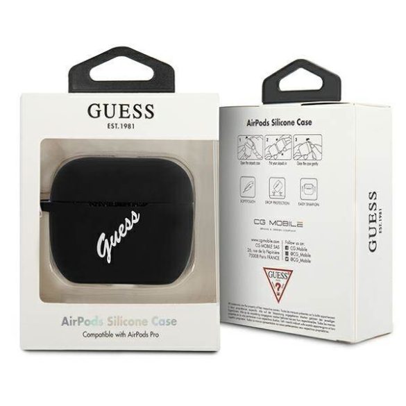 Guess GUACAPLSVSBW AirPods Pro fekete/fehér szilikon Vintage tok