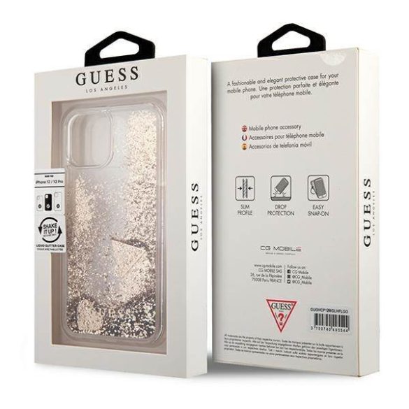 Guess GUOHCP12MGLHFLGO iPhone 12/12 Pro arany Glitter Charms keménytok