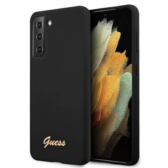 Guess GUHCS21SLSLMGBK S21 G991 fekete szilikon Script Metal Logo keménytok