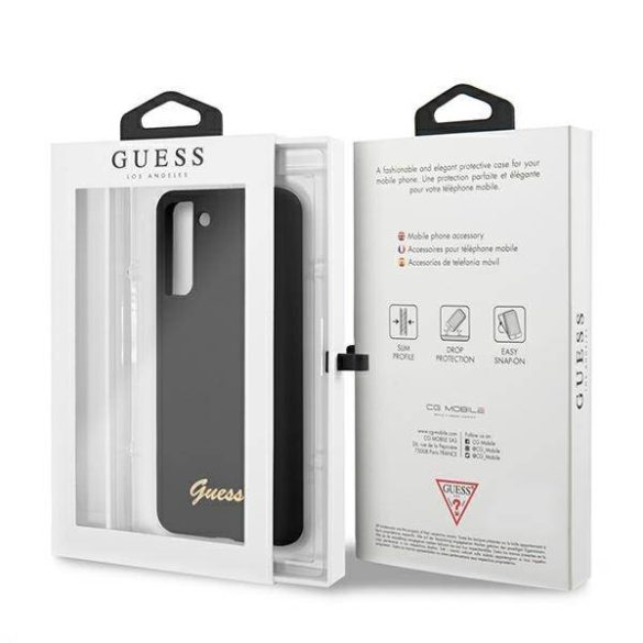 Guess GUHCS21SLSLMGBK S21 G991 fekete szilikon Script Metal Logo keménytok