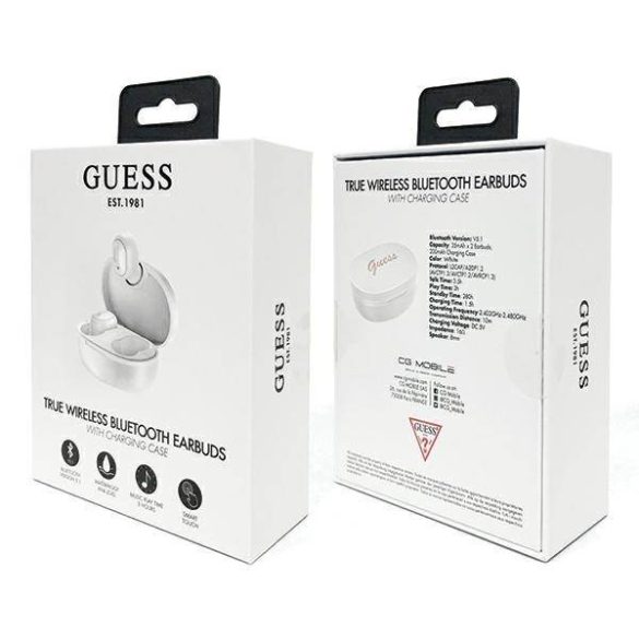 Guess Bluetooth fülhallgató GUTWST30WH TWS + dokkolóállomás fehér