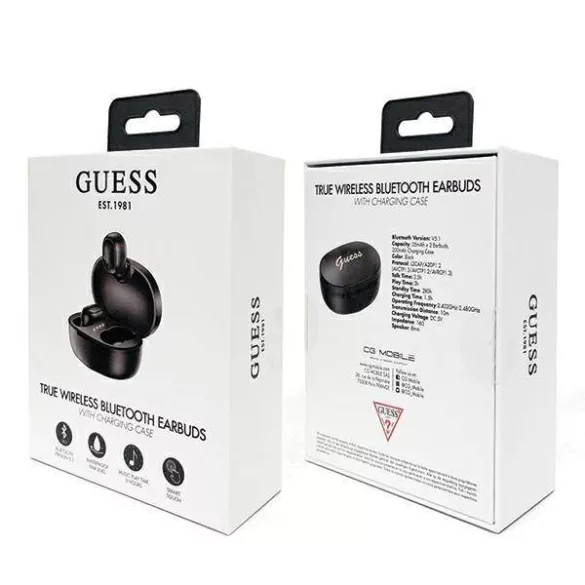 Guess Bluetooth fülhallgató GUTWST30BK TWS + dokkolóállomás fekete