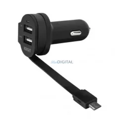   Xqisit autós töltő 2xUSB-A csatlakozóval és rögzített microUSB kábellel 6A fekete