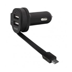 Xqisit autós töltő 2xUSB-A csatlakozóval és rögzített microUSB kábellel 6A fekete