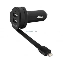 Xqisit 6A Dual USB + Lightning autós töltő - fekete
