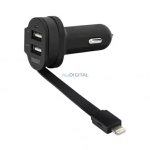 Xqisit 6A Dual USB + Lightning autós töltő - fekete