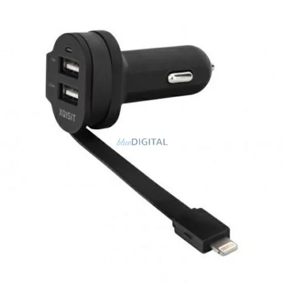 Xqisit 6A Dual USB + Lightning autós töltő - fekete