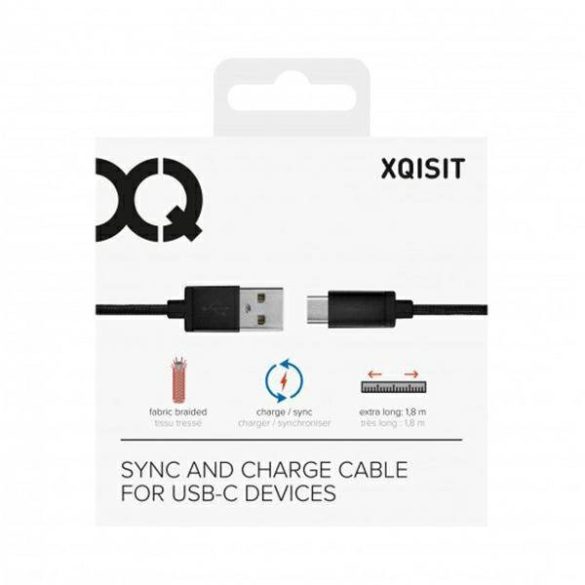 Xqisit kábel Cotton USB C 3.0 fekete 1.8m