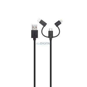 Xqisit USB-A - Type-C/Lightning/micro USB kábel 1m - fekete