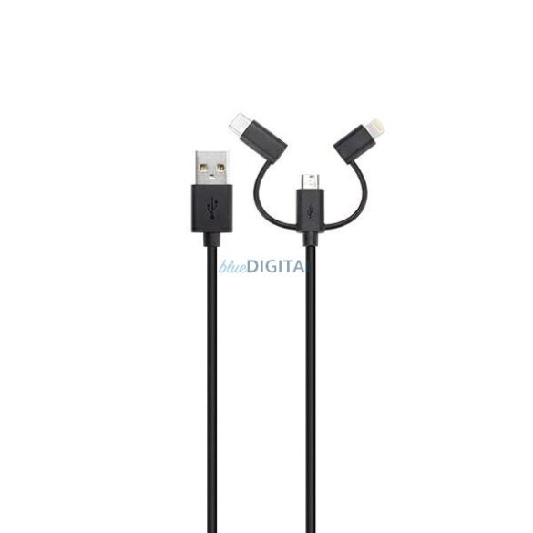 Xqisit USB-A - Type-C/Lightning/micro USB kábel 1m - fekete