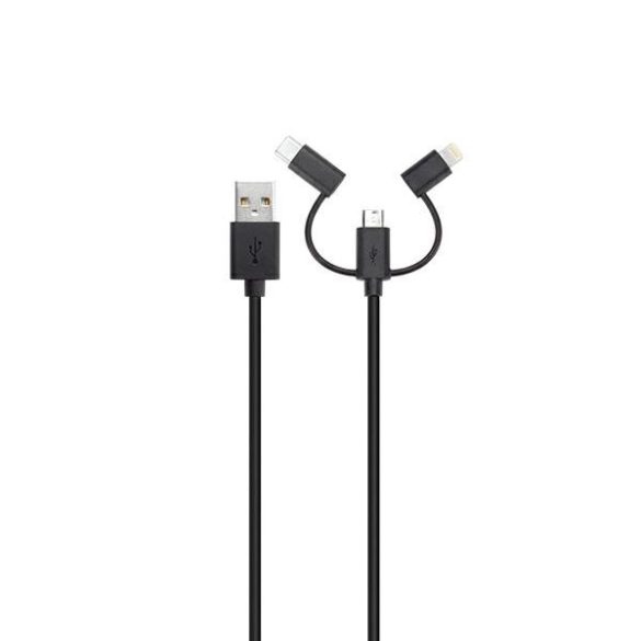 Xqisit kabel Combo USB A -microUSB/USB-C /Lightningos /fekete 29979