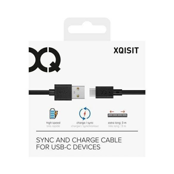 Xqisit kábel Charge & Sync USB A -USB C 3.0m fekete