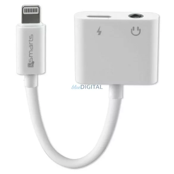 4smarts Töltőkábel Audio Splitter Lightning - Lightning + 3.5mm AUX fehér 468673