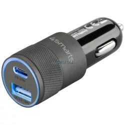   4smarts Rapid+ 27W Quick Charge PD autós töltő - szürke-fekete