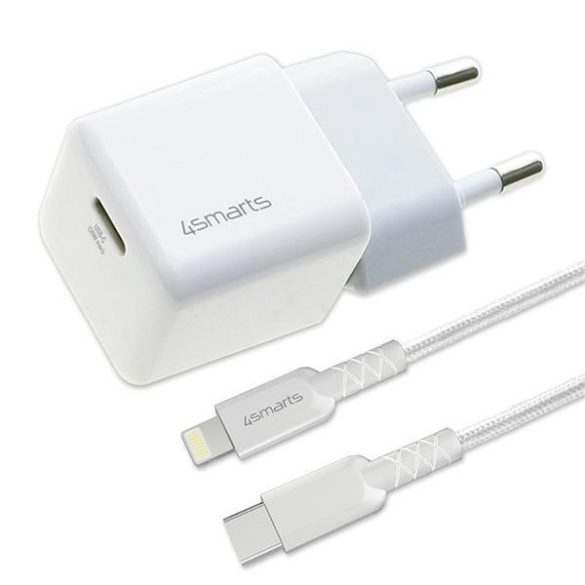 4smarts hálózati töltő 1xUSB-C csatlakozással és Type-C - Lightning 1.5m kábellel 30W GaN fehér