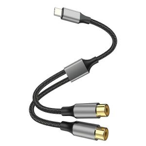 4smarts kábel Audio USB-C - 2x cinch aljzat 20cm textil fekete 456903