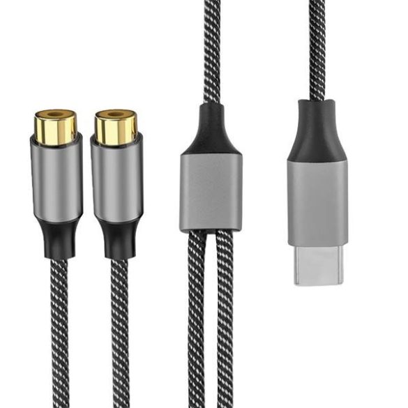 4smarts kábel Audio USB-C - 2x cinch aljzat 20cm textil fekete 456903