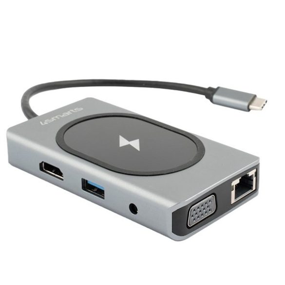 4smarts HUB 9in1 vezeték nélküli töltéssel 15W + DeX mód Space Grey 458747