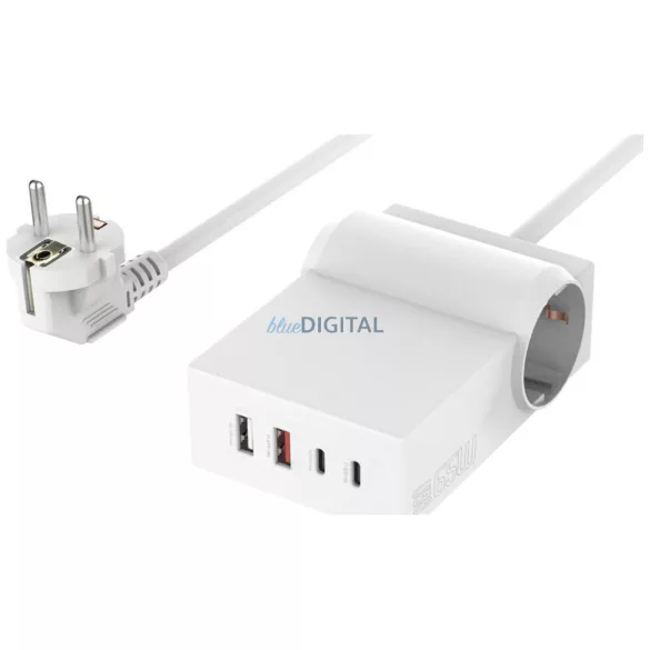 4smarts 6 az 1-ben Power Strip Desk GaN 65W USB-C/A/AC töltőállomás - fehér