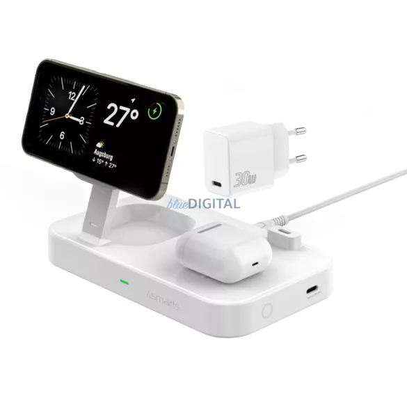 4smarts QI2 Trident 2 az 1-ben indukciós töltő + USB-C + fali töltő 30W - fehér