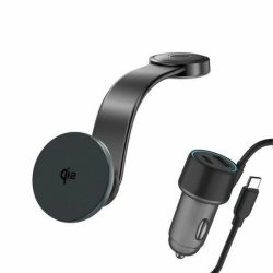   4smarts indukciós autós töltő 15W + autós szivargyújtó töltő 1xUSB és 1x Type-C csatlakozással és Type-C kábellel - szürke