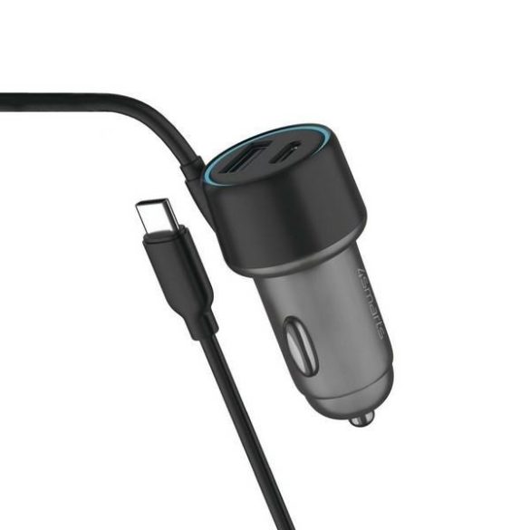 4smarts indukciós autós töltő 15W + autós szivargyújtó töltő 1xUSB és 1x Type-C csatlakozással és Type-C kábellel - szürke