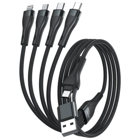 4smarts USB-A/Type-C - Type-C/Lightning/micro USB kábel 1.2m - fekete