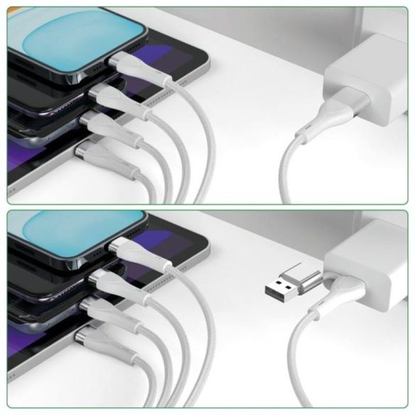 4smarts USB-A/Type-C - Type-C/Lightning/micro USB kábel 1.2m - fehér
