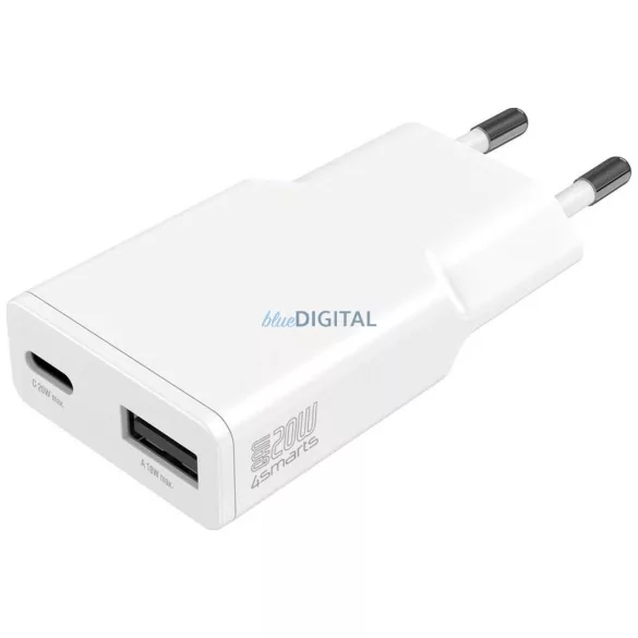 4smarts PDPlug Duos Slim 20W GaN USB-C, USB-A fali töltő - fehér