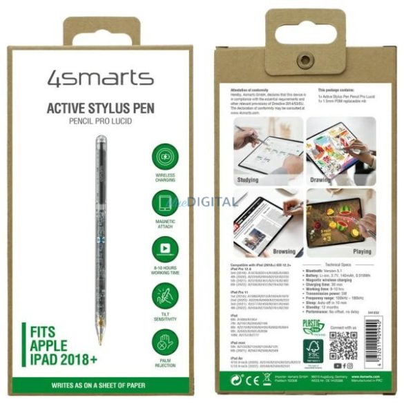 4smarts Pencil Pro Lucid aktív érintőceruza iPad-hez - átlátszó