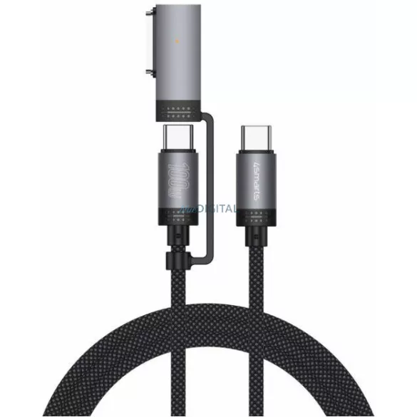 4smarts Explorer ComboCord USB-C kábel, 100 W, 2 m, MagSafe adapterrel, fekete