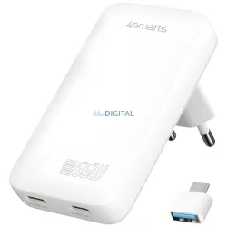   Fali töltő 4smarts FlatPlug Slim Dual 65 W GaN 2xUSB-C, fehér