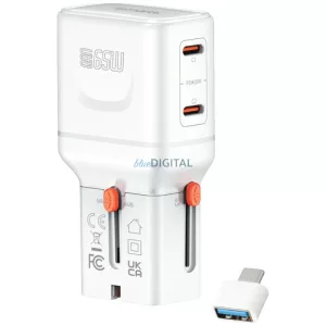 Utazó töltő 4smarts World Travel Adapter Nomad Pocket 65 W, fehér