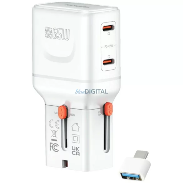 Utazó töltő 4smarts World Travel Adapter Nomad Pocket 65 W, fehér