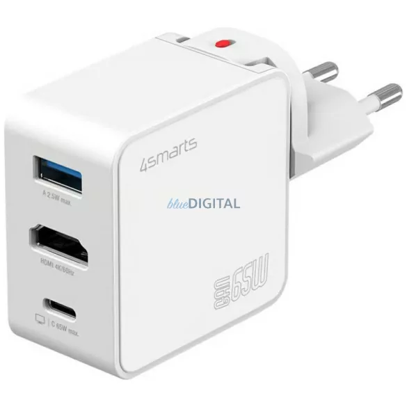4smarts Flex adapter travel charger Hub 65W GaN USB-C/USB-A/HDMI white