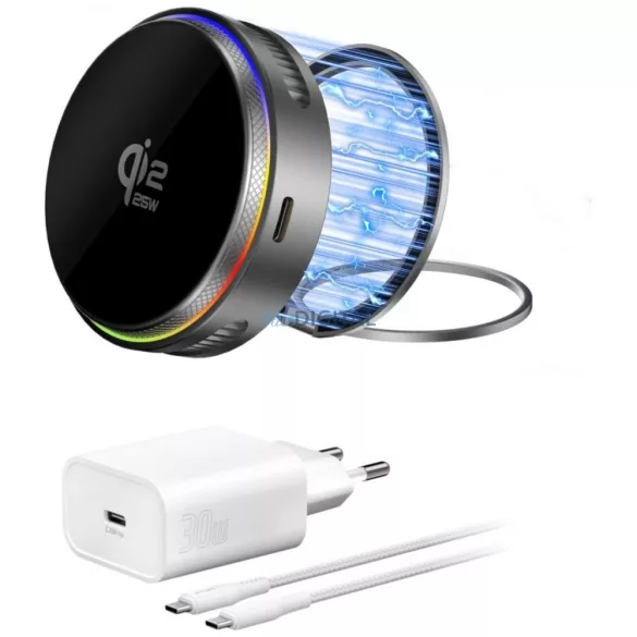4smarts 25W Qi2 25 MagSafe RGB vezeték nélküli töltő - szürke