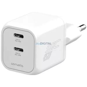 4smarts PDPlug SiC Dual 45W 2xUSB-C fali töltő - fehér