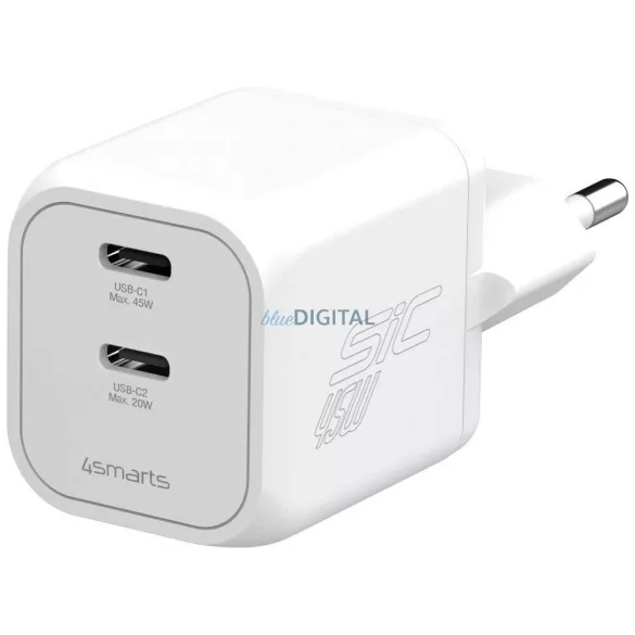 4smarts PDPlug SiC Dual 45W 2xUSB-C fali töltő - fehér