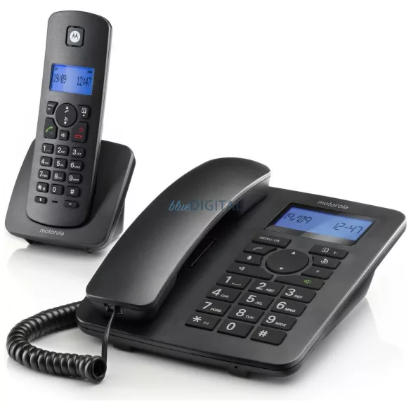 szett of Motorola C4201 cordless landline + landline phones fekete 2 db.