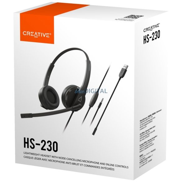Creative HS-230 vezetékes fejhallgató mikrofonnal 3.5mm jack csatlakozóval - fekete