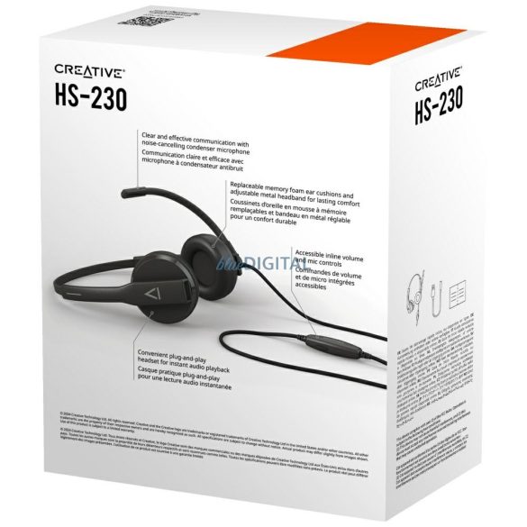 Creative HS-230 vezetékes fejhallgató mikrofonnal 3.5mm jack csatlakozóval - fekete