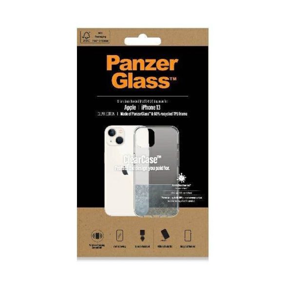 PanzerGlass ClearCase iPhone 13 / 14 / 15 6,1" Antibakteriális ütésálló tok átlátszó