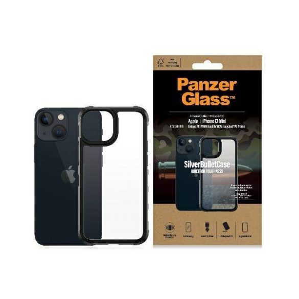 PanzerGlass ClearCase iPhone 13 Mini 5.4" fekete antibakteriális ütésálló SilverBullet tok