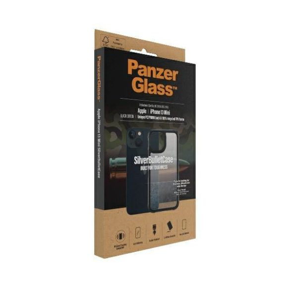 PanzerGlass ClearCase iPhone 13 Mini 5.4" fekete antibakteriális ütésálló SilverBullet tok