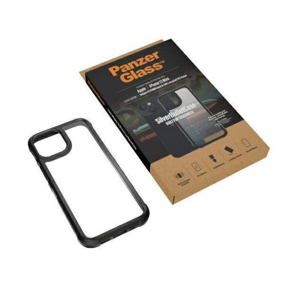 PanzerGlass ClearCase iPhone 13 Mini 5.4" fekete antibakteriális ütésálló SilverBullet tok