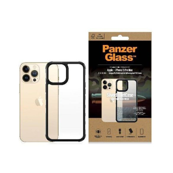 PanzerGlass ClearCase iPhone 13 Pro Max 6.7" fekete antibakteriális ütésálló SilverBullet tok