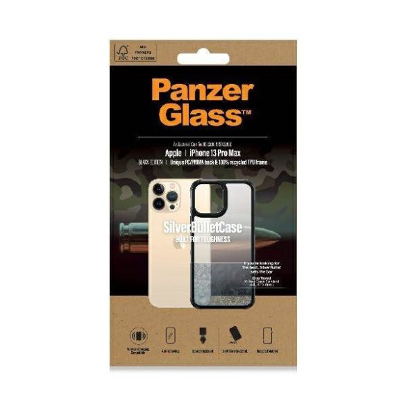 PanzerGlass ClearCase iPhone 13 Pro Max 6.7" fekete antibakteriális ütésálló SilverBullet tok