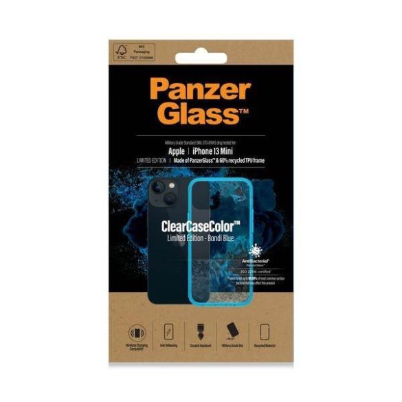 PanzerGlass ClearCase iPhone 13 Mini 5.4" antibakteriális ütésálló türkízkék tok