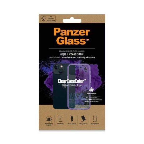 PanzerGlass ClearCase iPhone 13 Mini 5.4" antibakteriális ütésálló lila tok