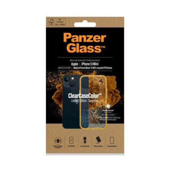 PanzerGlass ClearCase iPhone 13 Mini 5.4" antibakteriális katonai osztályú narancs tok